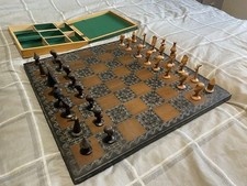 Vintage African Chess Board/set, 1960s  Stunning Leather Board, Wooden Pieces