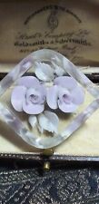 VINTAGE Pretty Clear Lilac & Pale Green Reversed Carved Lucite Floral BROOCH