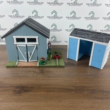 Miniature Blue Shed with Accessories Diorama Garden Dollhouse Decor