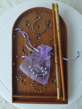 Vintage Miniature Bagatelle Board Game + Cues + Steel Balls