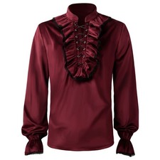 Mens Gothic Shirt Ruffles Collar Pirate Shirt Steampunk Halloween Vampire Shirt