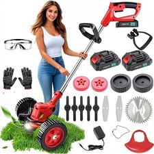 Cordless Grass Trimmer 21V Electric Lawn Cutter with 2 Batteries & Accessories