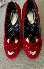 Joe Browns Heels Red Velvet & Gold Cat Shoes Couture UK 4 Ex Wide
