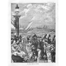 RYDE Isle of Wight Scene on The Pier - Antique Print 1870
