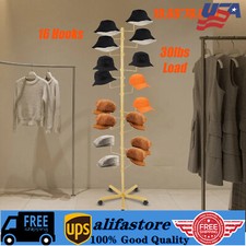 Coat Rack Hat Bag Stand Tree Clothes Hanger Umbrella Holder 16-Hooks Organizers