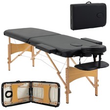 HOMCOM Wooden Folding Spa Beauty Massage Table w/ 2 Sections, Carry Bag, Black