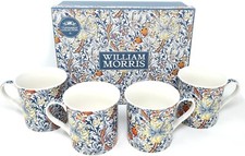 4 Golden Lily Mugs William Morris Fine China Coffee Cups Set Tea Lovers Floral