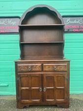 Custom painted small carved vintage dutch dresser plate rack storage cupboard