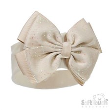 Baby Girls Headband Bow Sparkle Glitter Hairband - Coffee - Soft Touch - 0-6M