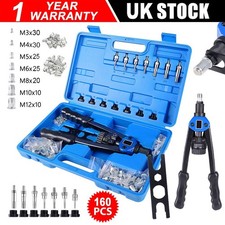 Professional 160PCS Hand Nut Tool M3- M12 Repair Kit Riveter Rivnut Gun Mandrels