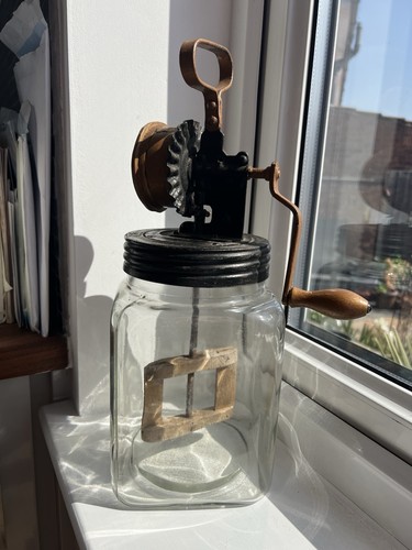 Vintage old glass butter churn - glass,