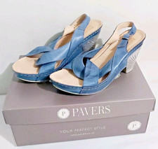 Blue Soft Real Leather Wedge Sandals with Heel - Pavers - Size 4