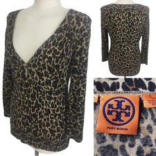 TORY BURCH LADIES BROWN ANIMAL PRINT MERINO WOOL LIGHTWEIGHT CARDIGAN M UK 12