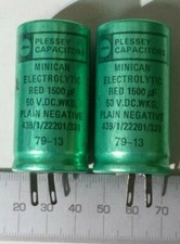 2 x Vintage Plessey Capacitors Minican Electrolytic1500uF 50V 439/1/22201   (S8)