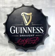 Guinness Draught, 9", 3D, Metal Bottle Cap Wall Sign, Bar Decor