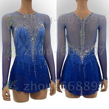 Ice skating dress Competition Figure Skating Dress  Costume blue dyeing