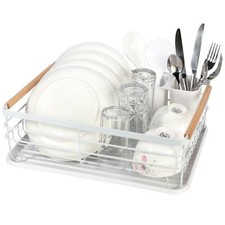 Vinsani Deluxe Minimalist Dish Drainer Drying Rack with Wooden Handles