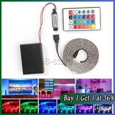 Battery Power LED Strip 1M-5M 5050 RGB TV Backlight Lighting Remote Control UK