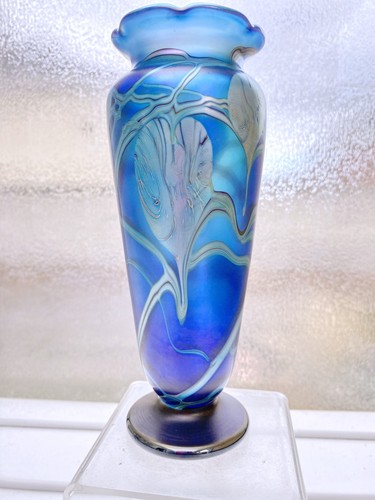 Okra glass iridescent vase - glass,