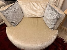 Suede / velvet love chair In white cream colour with three big cushions .Used .