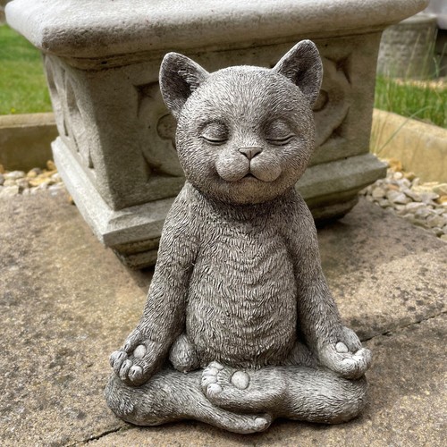 Meditating cat stone garden - meditating,