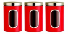 3PC Stainless Steel Large Tea Coffee Sugar Kitchen Storage Jars Canisters Set