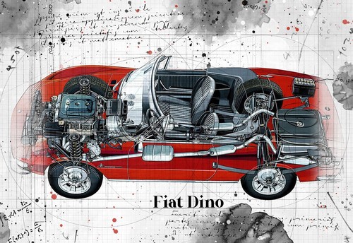 Line tech drawing fiat - tech, dino