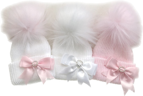 Baby girls pom hat - pom, fur