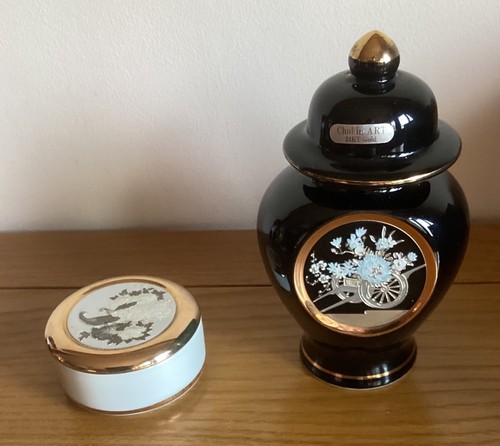 Vintage black chokin - , lidded