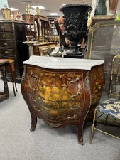 French Antique Marble Top Chest of Drawers / Commode with Hand Painted Detail