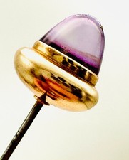 Antique Hatpin Most Beautiful Example Amethyst Glass Cabochon 14k Collectible