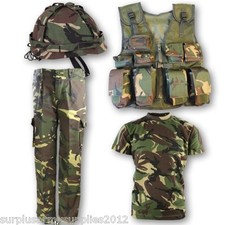 BOYS ARMY SOLDIER OUTFIT KIDS 3-13 TROUSERS T-SHIRT ASSAULT VEST HELMET DPM CAMO