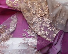 Beaded Lace, Chiffon, Taffeta, Purple Hues, 5 Fat Quarters