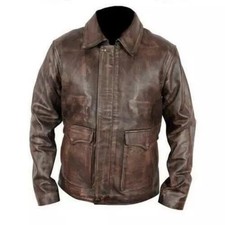 Men's Distressed Indiana Jones Jacket Harrison Ford Raiders Real Leather Jacket