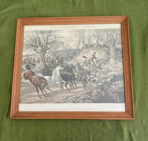 Antique 1850 fox hunting print - hunting,
