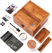LITT Wooden Stash Box Set with Integrated Rolling Tray & Accessories | Brown.