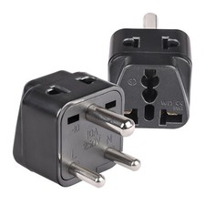 OREI 2 in 1 Universal/USA to India (Type D) Travel Adapter Plug - 2 Pack - Black