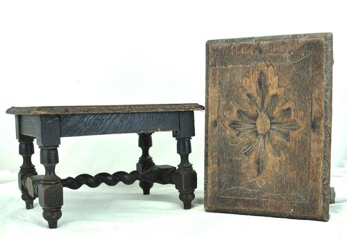 Pair carved oak footstools - pair,