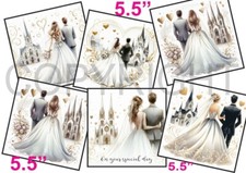 6 XL Card Toppers 5.5" Wedding Couples with Church CRAFTS/TAGS Anniversary SET B