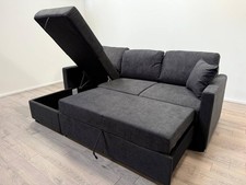 Reagan Fabric Left-Hand Corner Sofa Bed with Storage – Charcoal