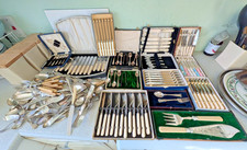 LARGE JOB LOT VINTAGE SILVER PLATED AND STAINLESS  STEEL CUTLERY LOOSE & BOXED