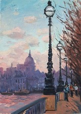 London Sunset viewed from Southbank, oil painting