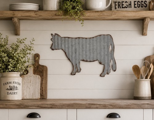 Corrugated metal cow - metal, sculpture