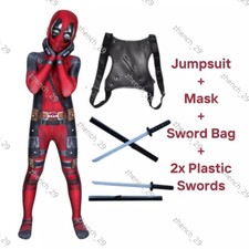 Deadpool Costume Cosplay Kids Bodysuit Boys Children Day Fancy Dress Party UK 