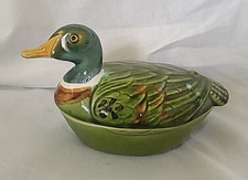 Mallard Duck Handmade Glazed Pottery Pate Terrine Dish by Michel Caugant -France