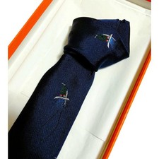 Hermes Silk Tie Navy Bird
