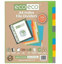 A4 10 Part File Dividers Extra Wide Index Plastic Asst Colour Tabs 50% Recycled