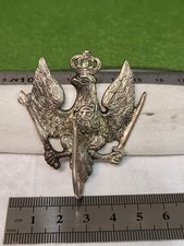 (487) Old Prussian Silver Tone Shako Ornament with Hook Head to Left