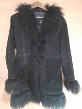 Jeffrey Rogers Suede & Sheepskin 3/4 Length Afghan Black Coat Size 10