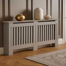 Neo Grey Decorative Cabinet Wood Panel Oak Effect Top Slatted Radiator Cover